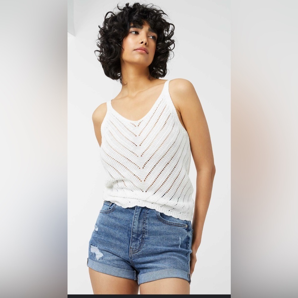 White Cropped Ribbed Tank Top
